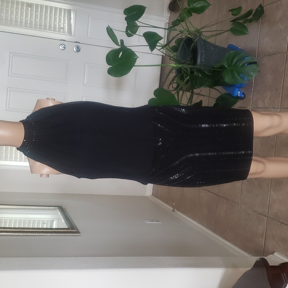 Cache 2 beaded mockneck & skirt flowy upper keyhole back - Picture 3 of 11